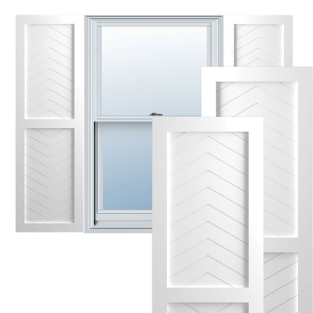 True Fit PVC Two Panel Chevron Modern Style Fixed Mount Shutters, White, 15W X 60H